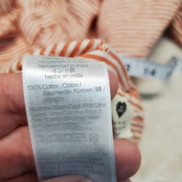 Madewell White Orange Striped Preppy Cottagecore Boho‎ Puff Sleeve Cropped Top S - Picture 8 of 8